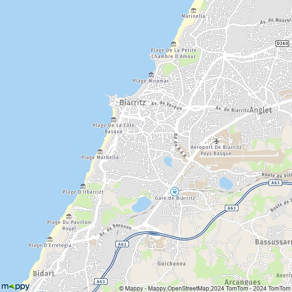 La carte pour la ville de Biarritz 64200