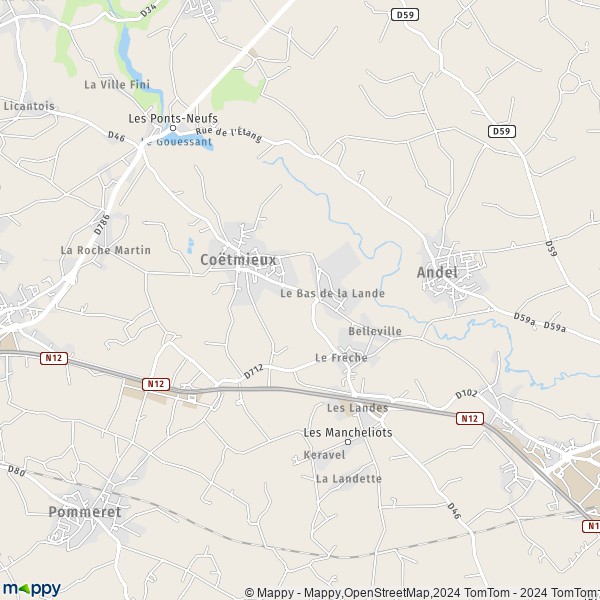 La carte pour la ville de Coëtmieux 22400