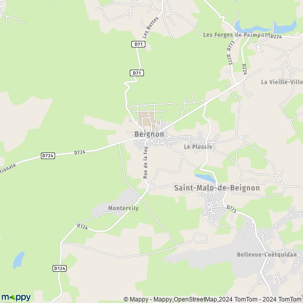 La carte pour la ville de Beignon 56380