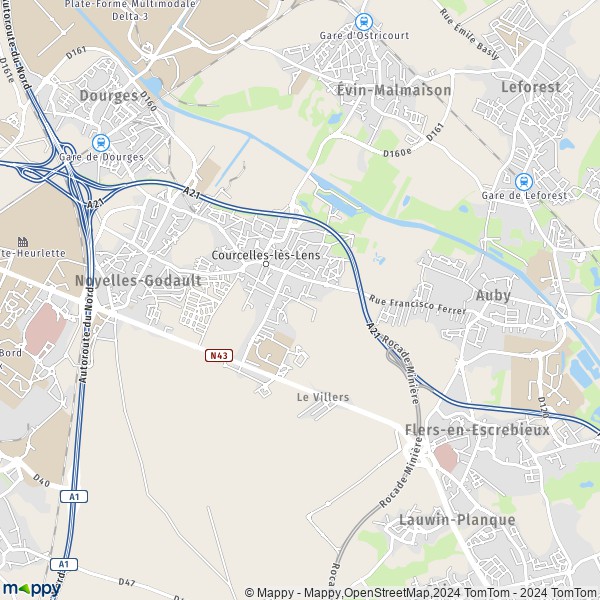 La carte pour la ville de Courcelles-lès-Lens 62970