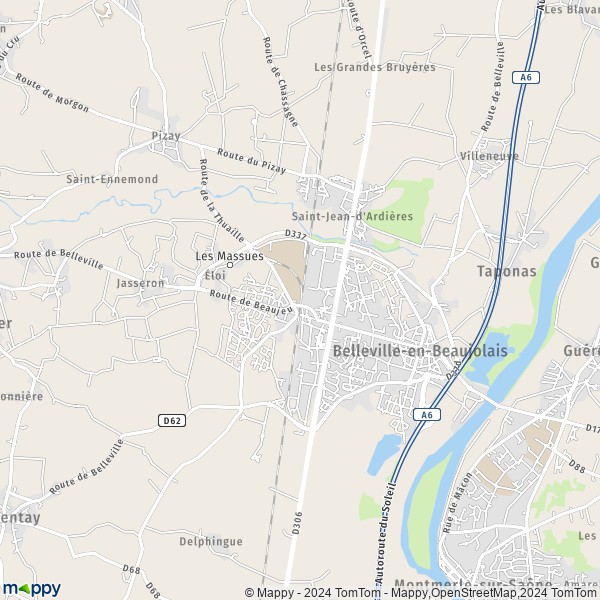 La carte pour la ville de Belleville-en-Beaujolais 69220