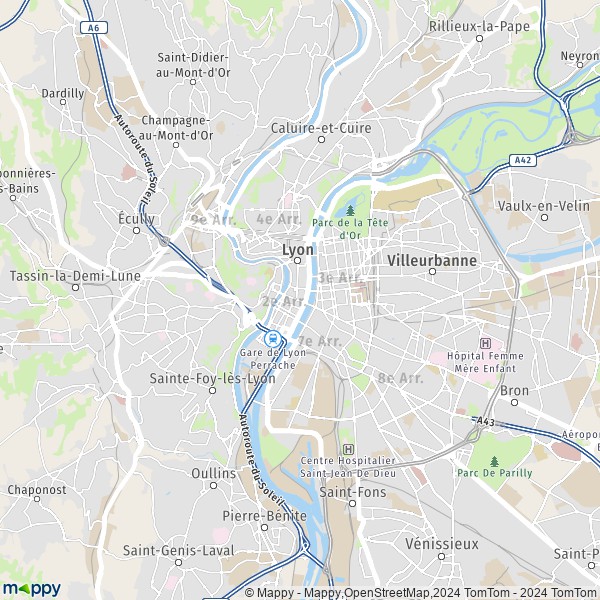 La carte pour la ville de Lyon 69001-69009